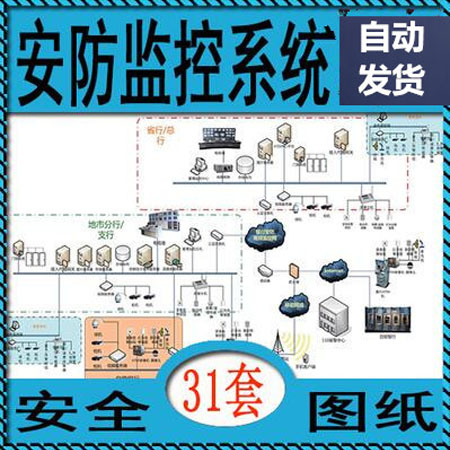 安防监控弱电系统设计CAD图纸建筑施工布控机房电气接线素材
