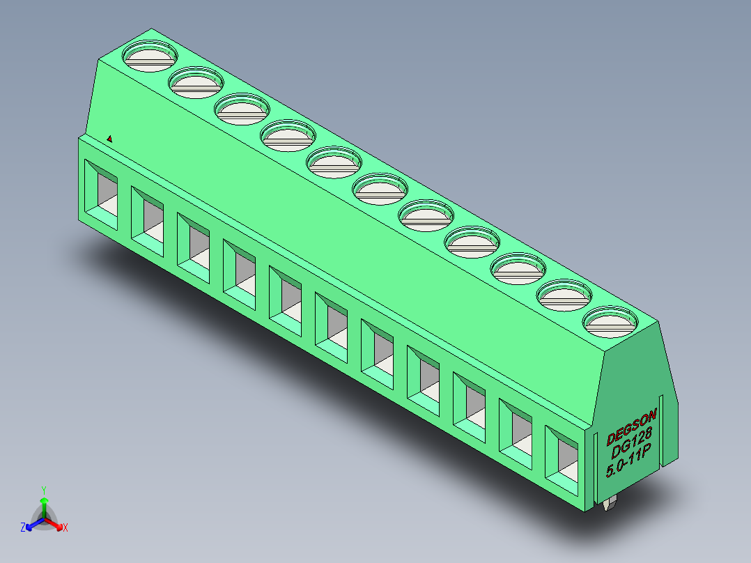 DEGSON DG128 系列 5.07.5mm 接线端子-DG128-5.0-11P-14-00AH正等轴测图