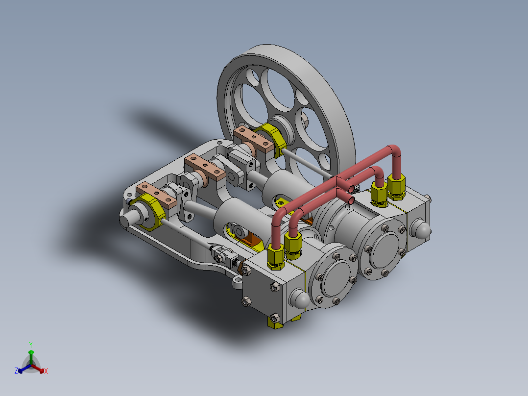 2缸水平蒸汽机正等轴测图