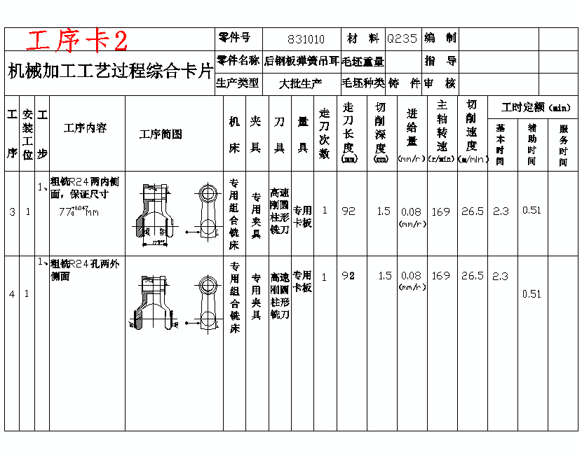 后钢板弹簧吊耳的加工工艺装备及铣4槽夹具设计含非标6张CAD图