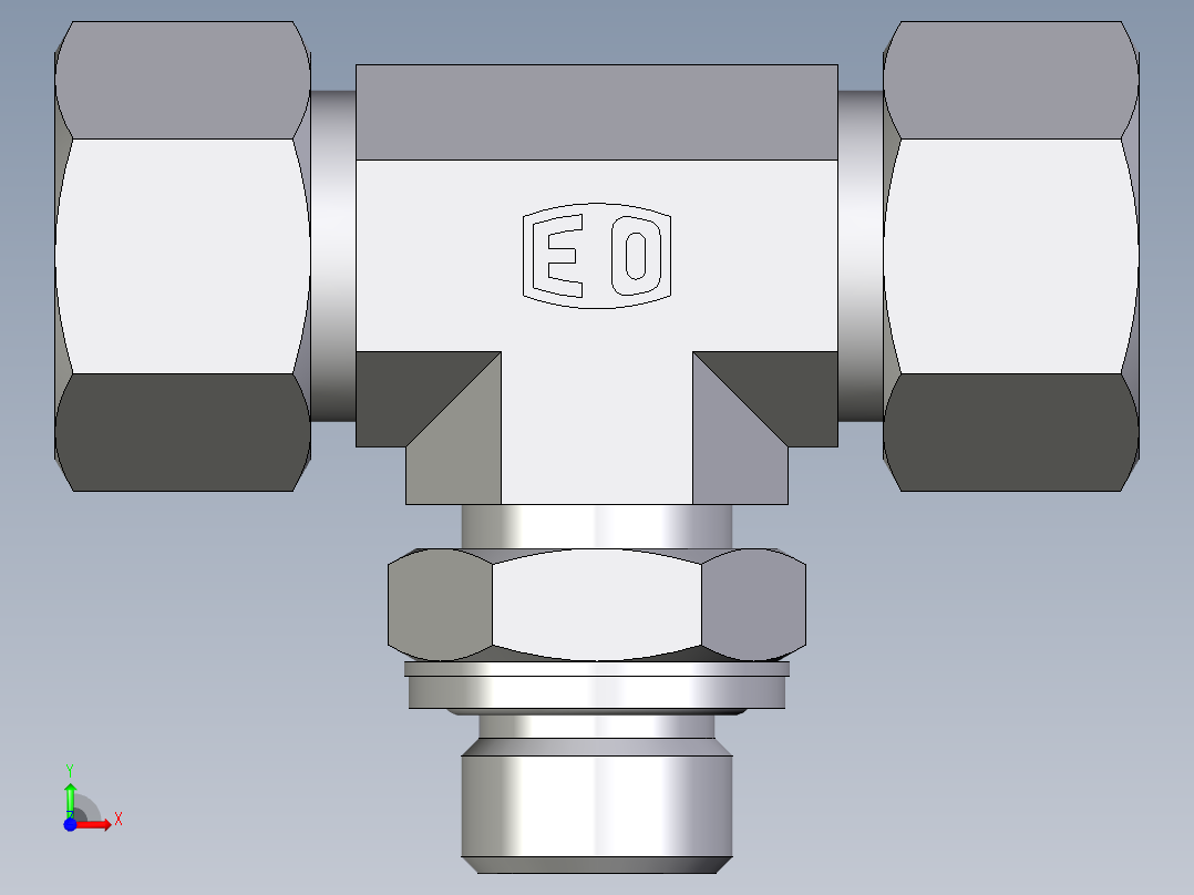 卡套式工业通用硬管接头EO_Adjustable_locknut_branch_tee_TEE15LMCF前视图