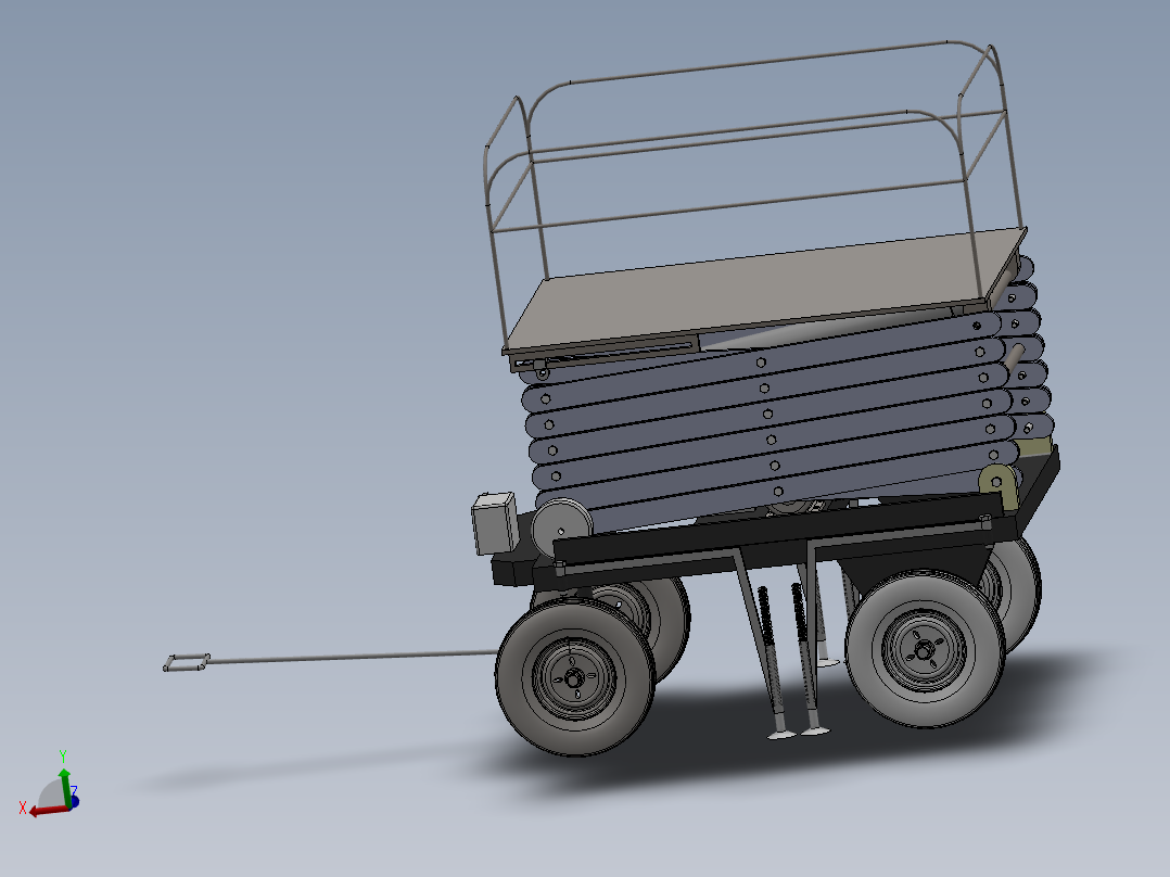四轮移动式液压升降台3D及图纸