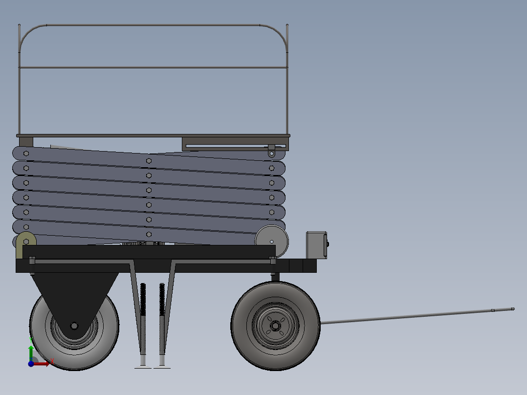 四轮移动式液压升降台3D及图纸前视图