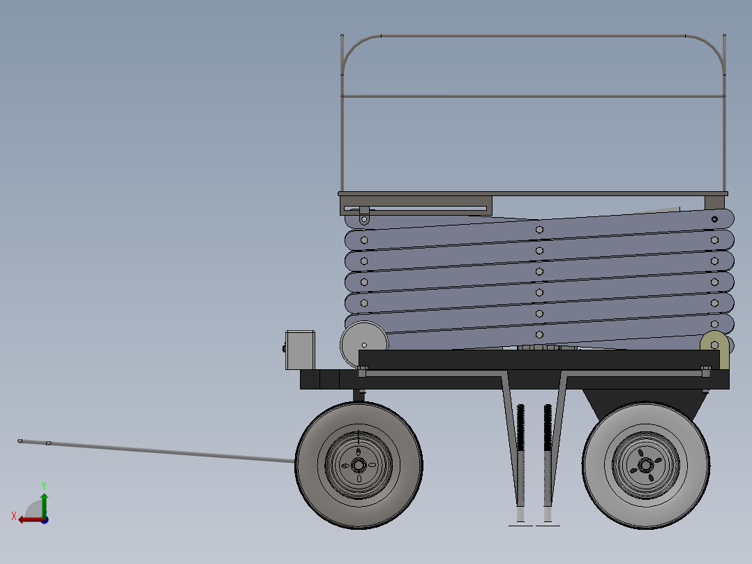 四轮移动式液压升降台3D及图纸后视图