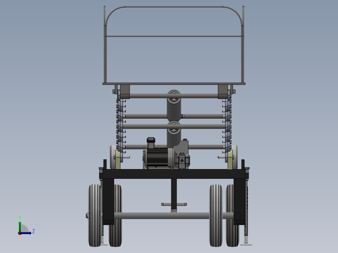 四轮移动式液压升降台3D及图纸左视图