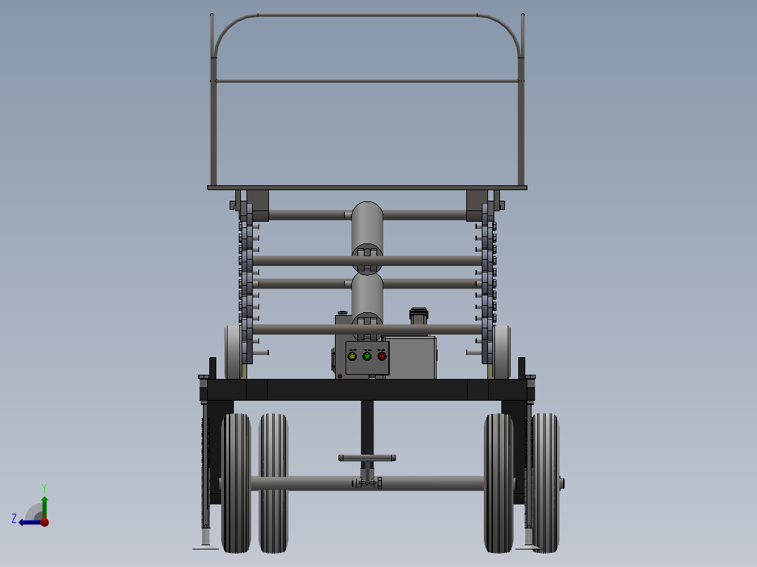 四轮移动式液压升降台3D及图纸右视图