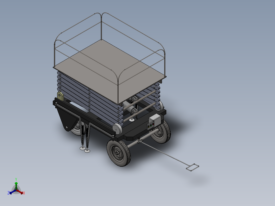 四轮移动式液压升降台3D及图纸正等轴测图