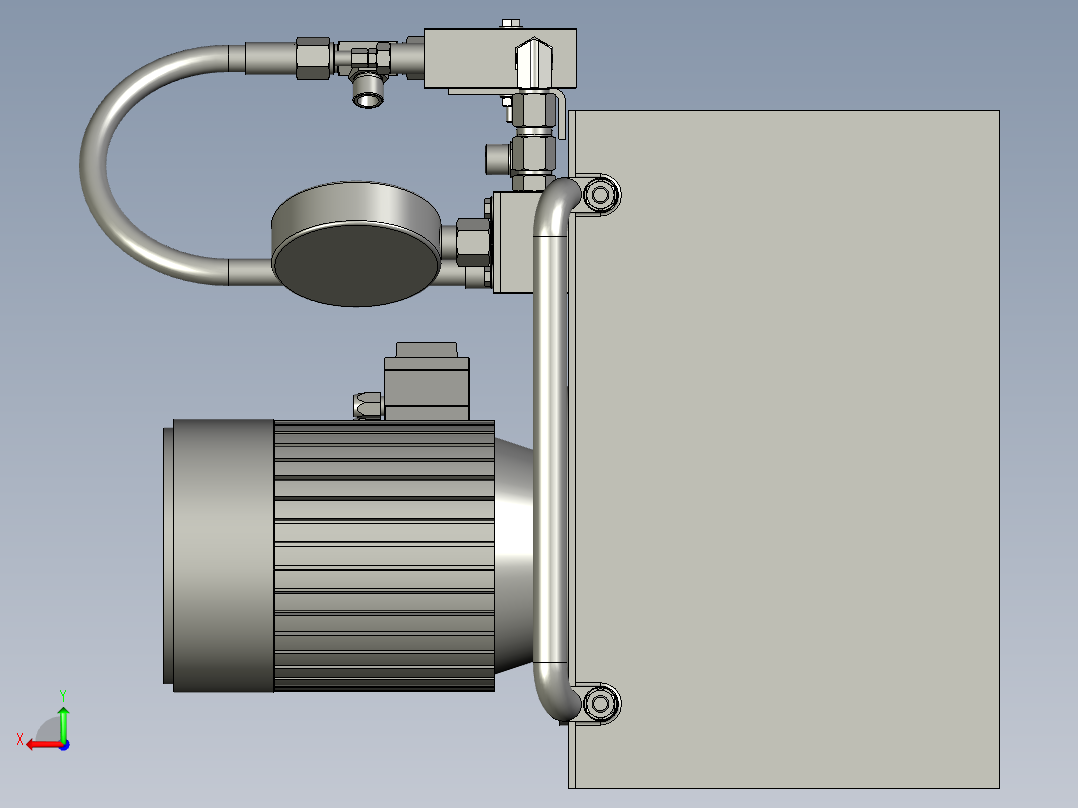小型的液压泵站设计模型后视图