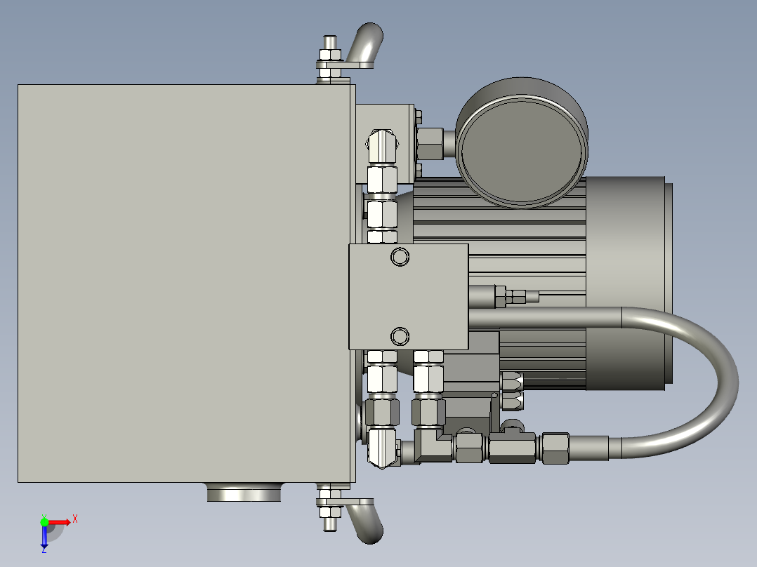 小型的液压泵站设计模型俯视图
