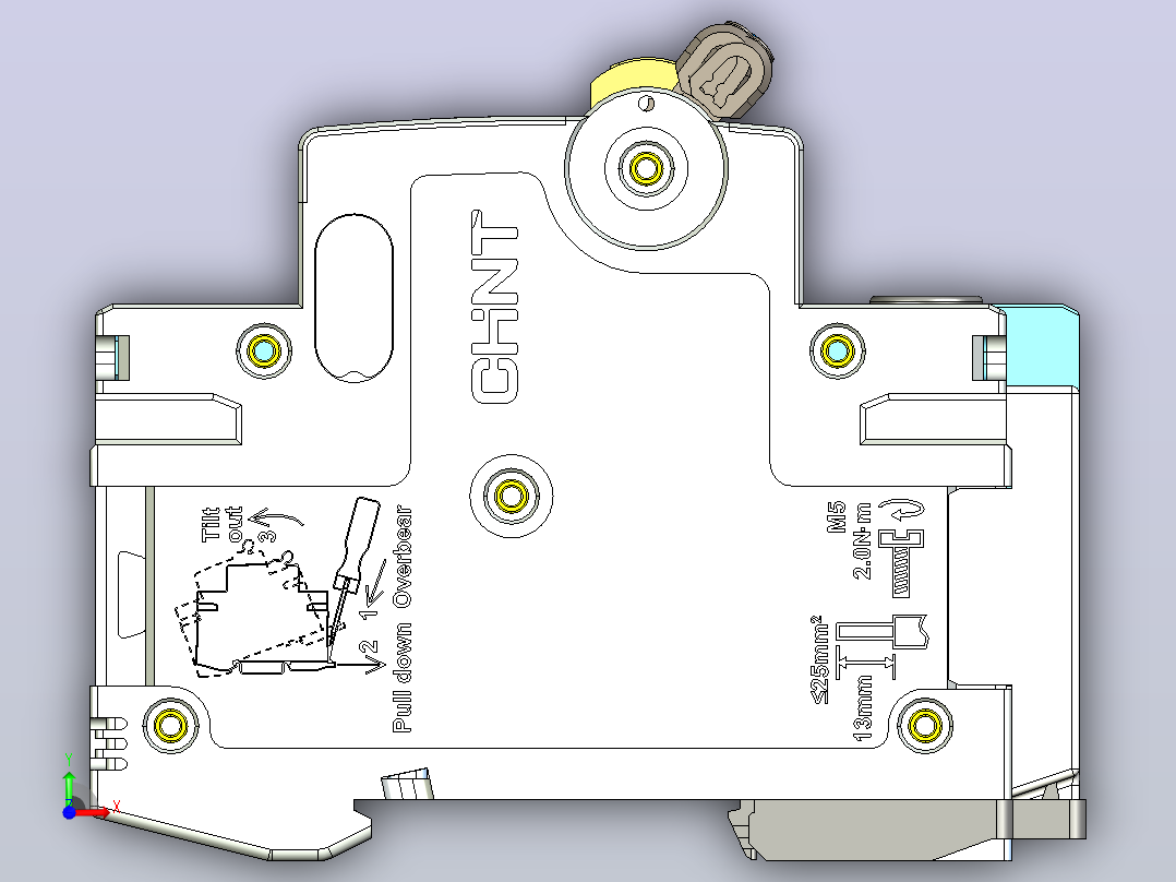 NB8LE-63 1P&amp;N剩余电流动作断路器三维模型202203前视图