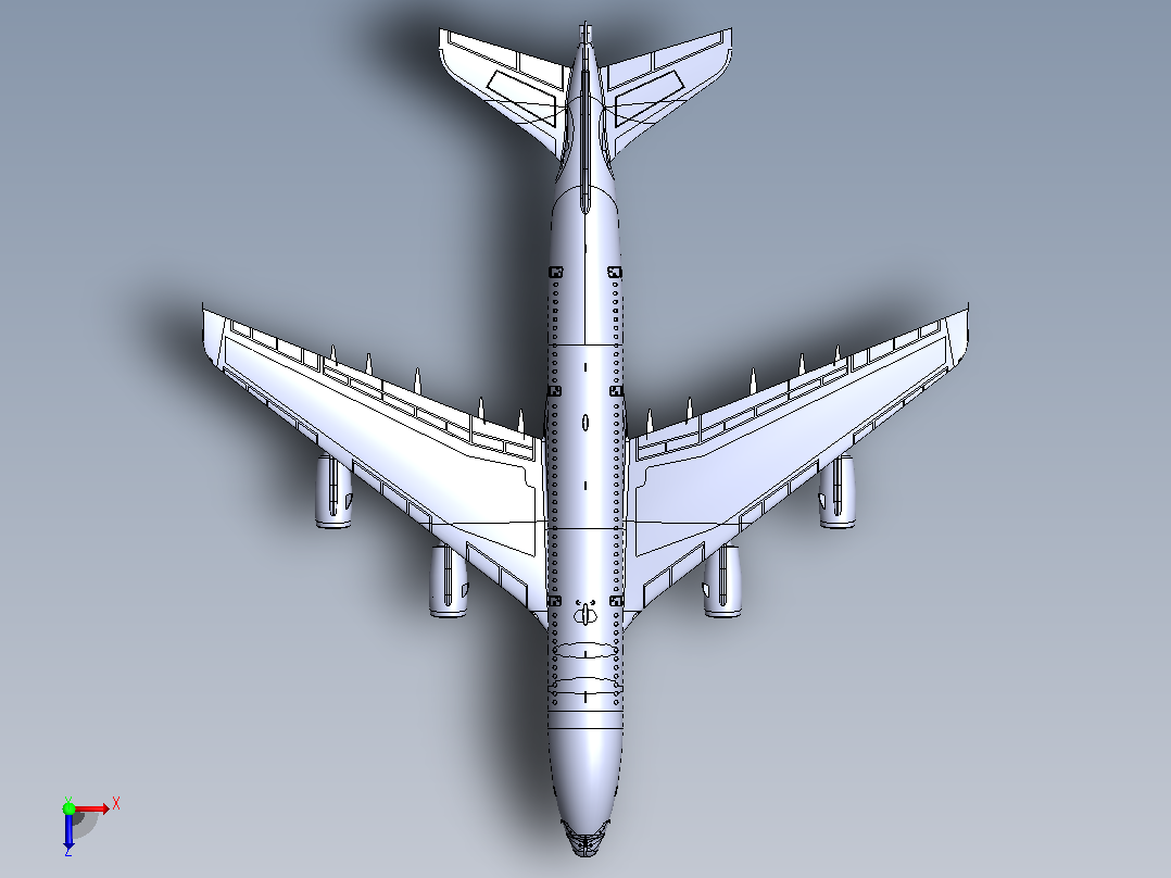 Airbus Emirates A380客机飞机3D数模图纸 Solidworks设计俯视图