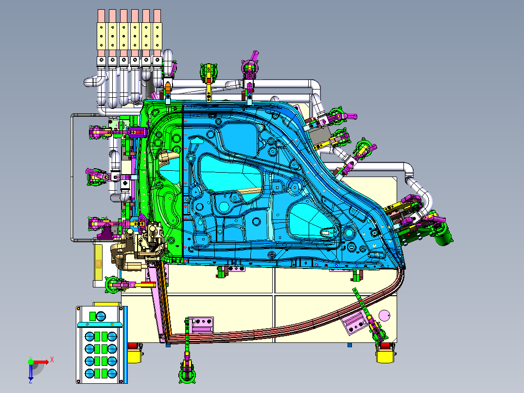 左后门总成焊装夹具（手工点焊俯视图