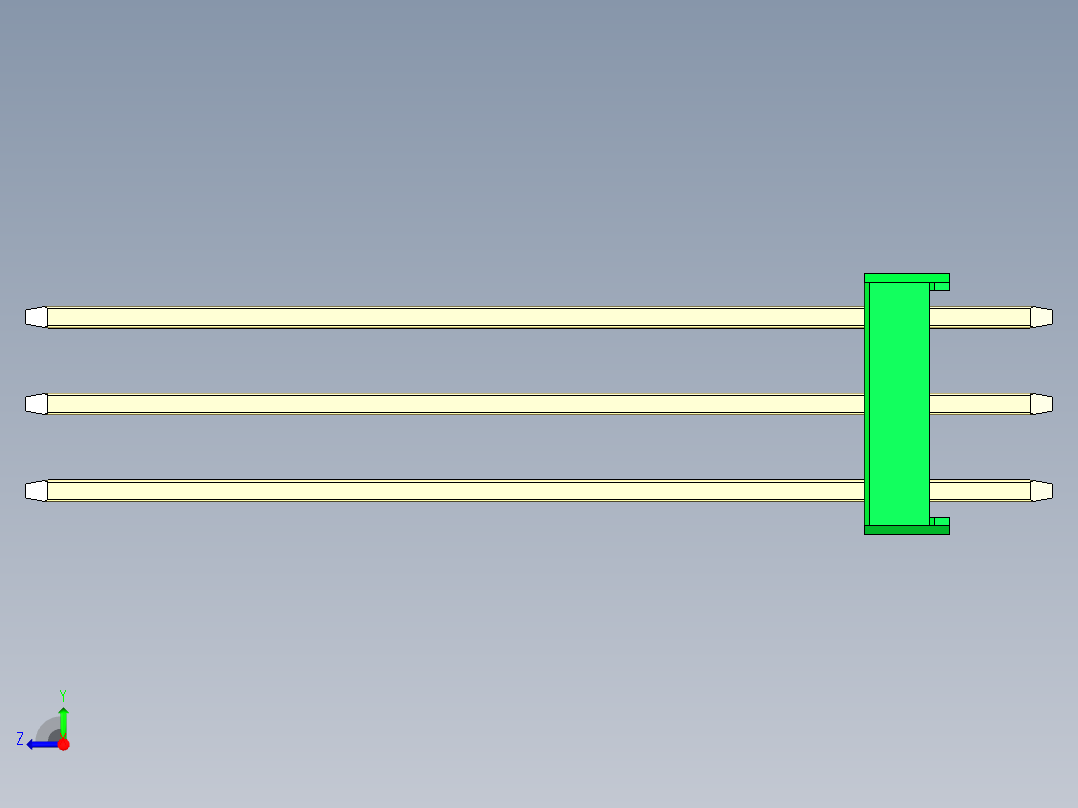 彩色公头100mil（2.54mm）系列-DS1021_green_3x01p_100mil_Type43_rev1.0右视图