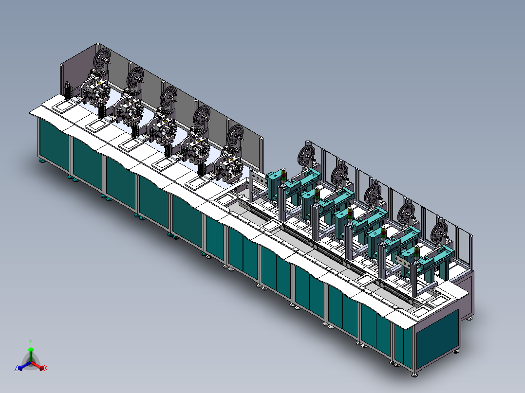 平板壳贴标流水线正等轴测图