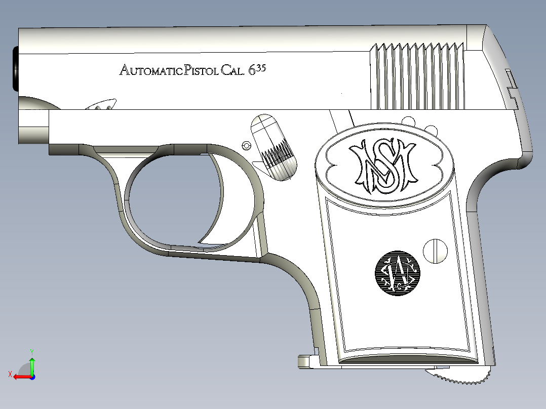 手枪左轮冲锋枪老式狙击步枪设计3D图纸Modesto Santos 6.35 IGS后视图