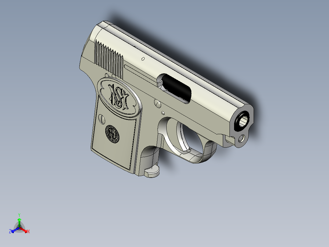 手枪左轮冲锋枪老式狙击步枪设计3D图纸Modesto Santos 6.35 IGS正等轴测图