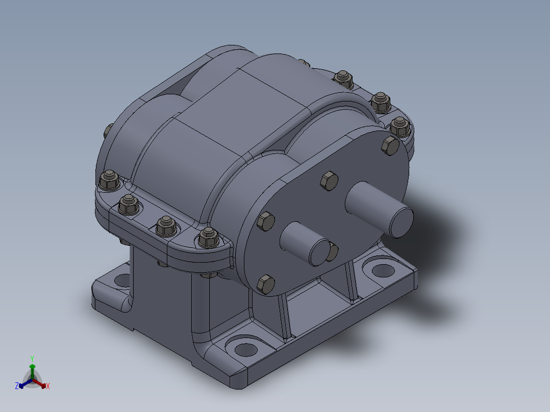 轮轴上的一级圆柱直齿轮箱3D图纸 Solidworks设计 附STEP IGS
