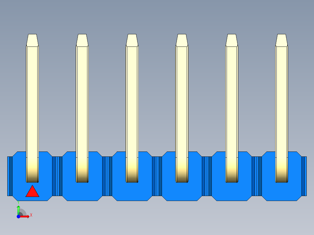 彩色公排针 100mil 2.54mm 系列-DS1022_blue_06p_100mil_TypeU_rev1.0前视图