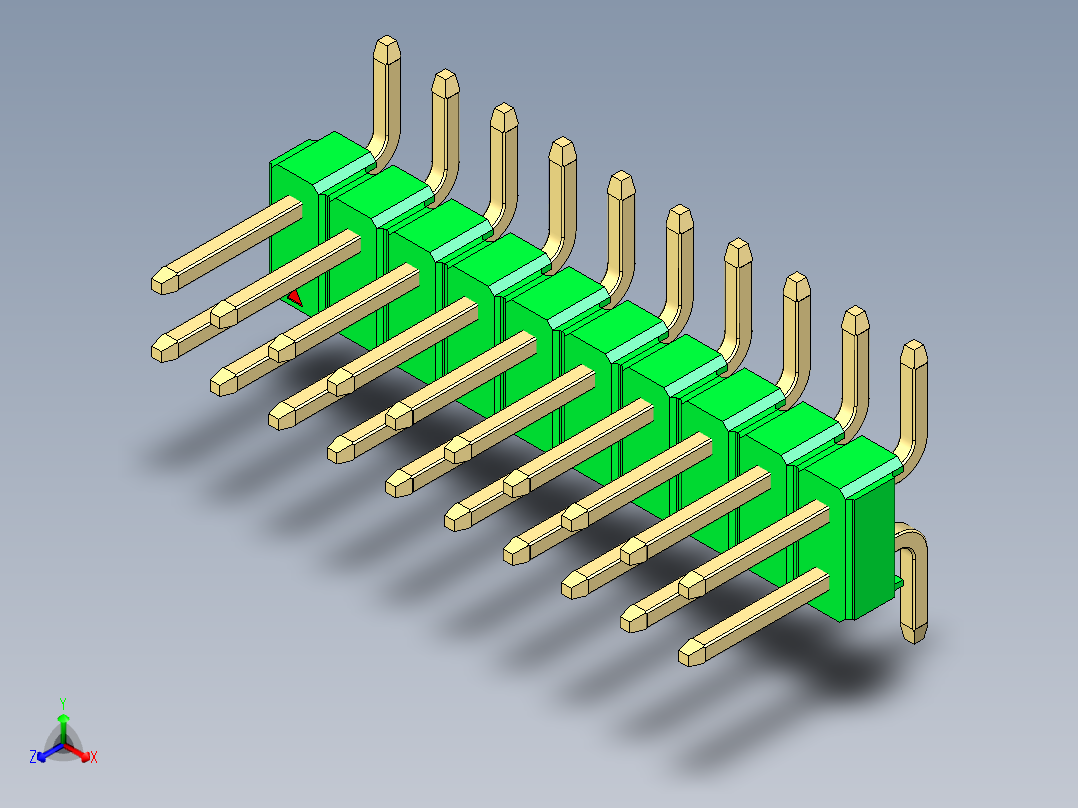 彩色公排针 100mil 2.54mm 系列-DS1022_green_20p_100mil_TypeSMT_rev1.0主视图