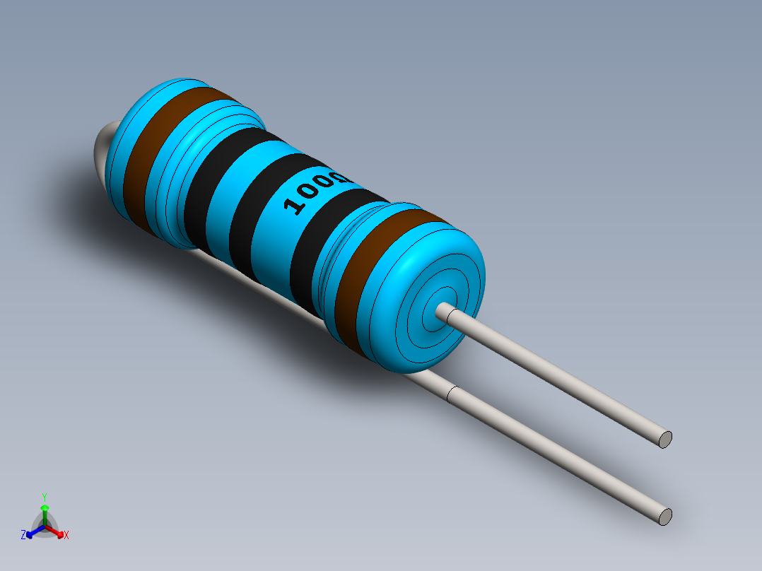 电容器 二极管 电阻器-Resistor Vertical 100 Ohm 1W正等轴测图