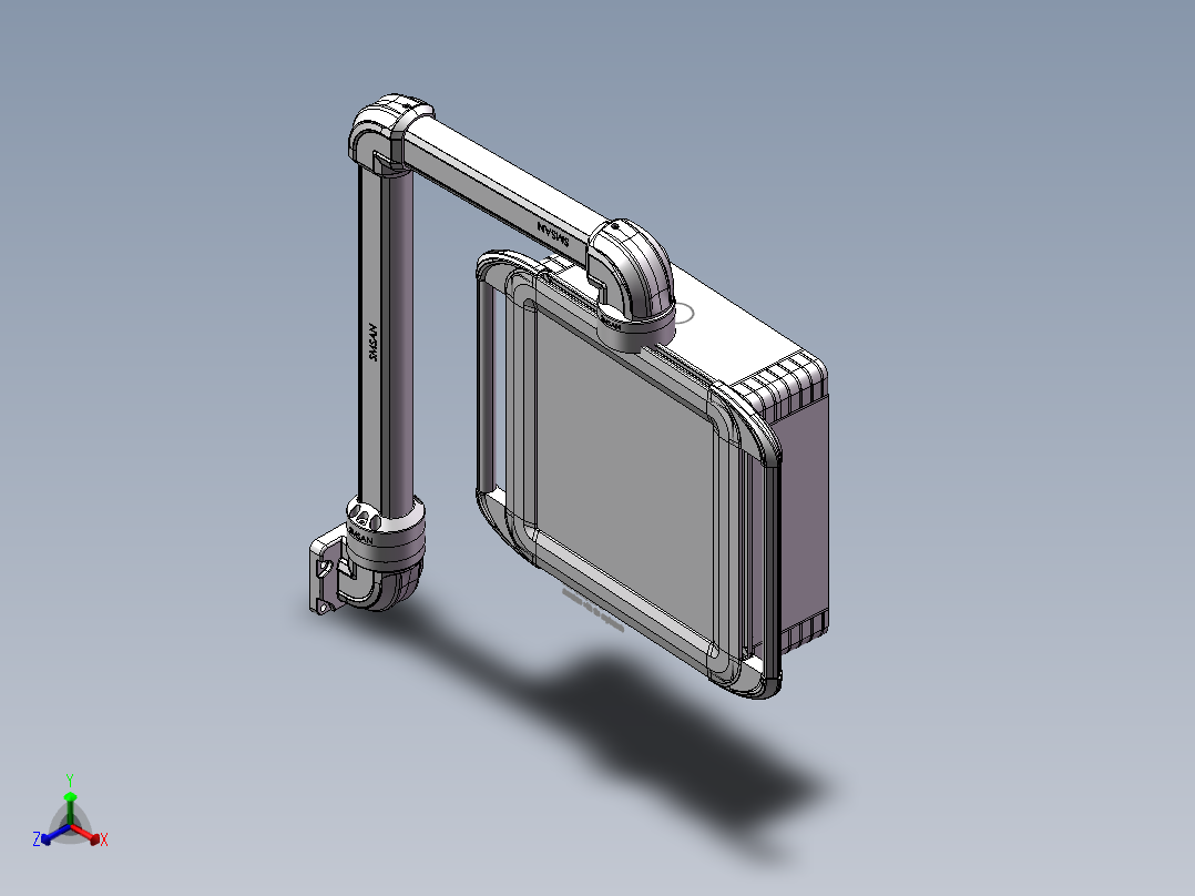 向下垂直墙座+转角+90度箱体连接器+控制箱正等轴测图