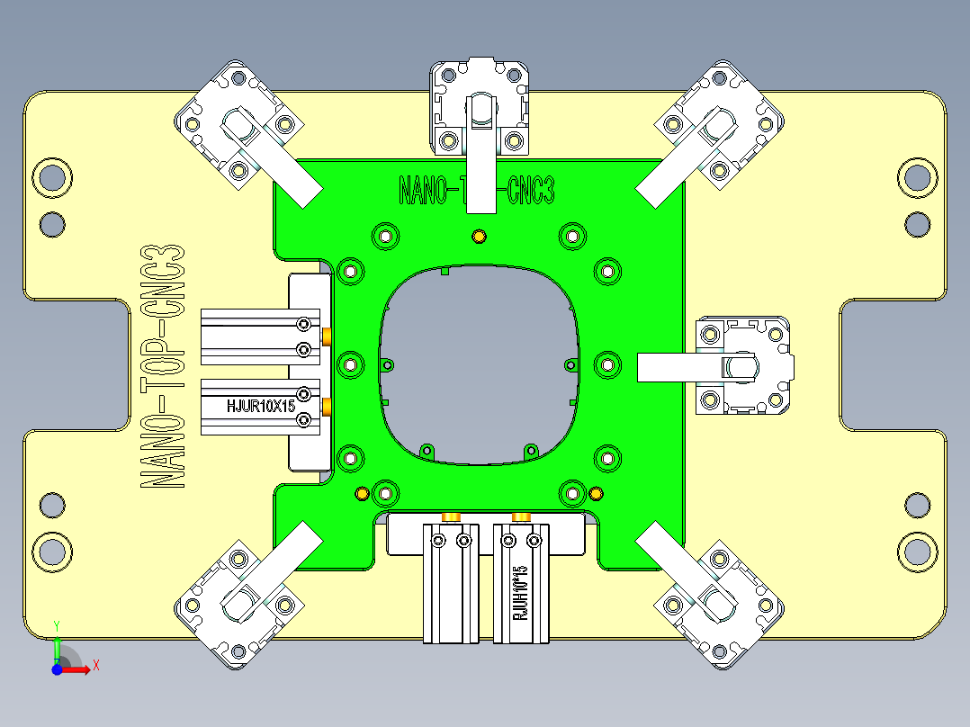 小型加湿器金属外壳铣内腔CNC治具模型前视图
