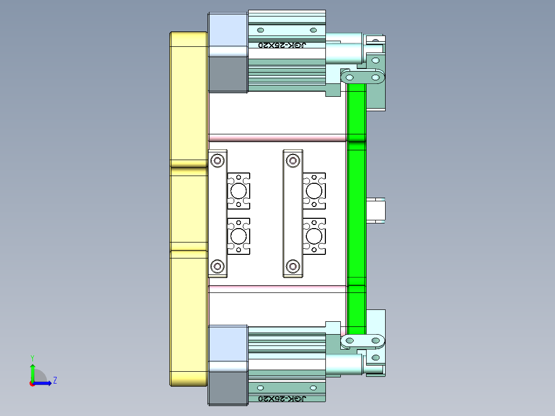小型加湿器金属外壳铣内腔CNC治具模型左视图