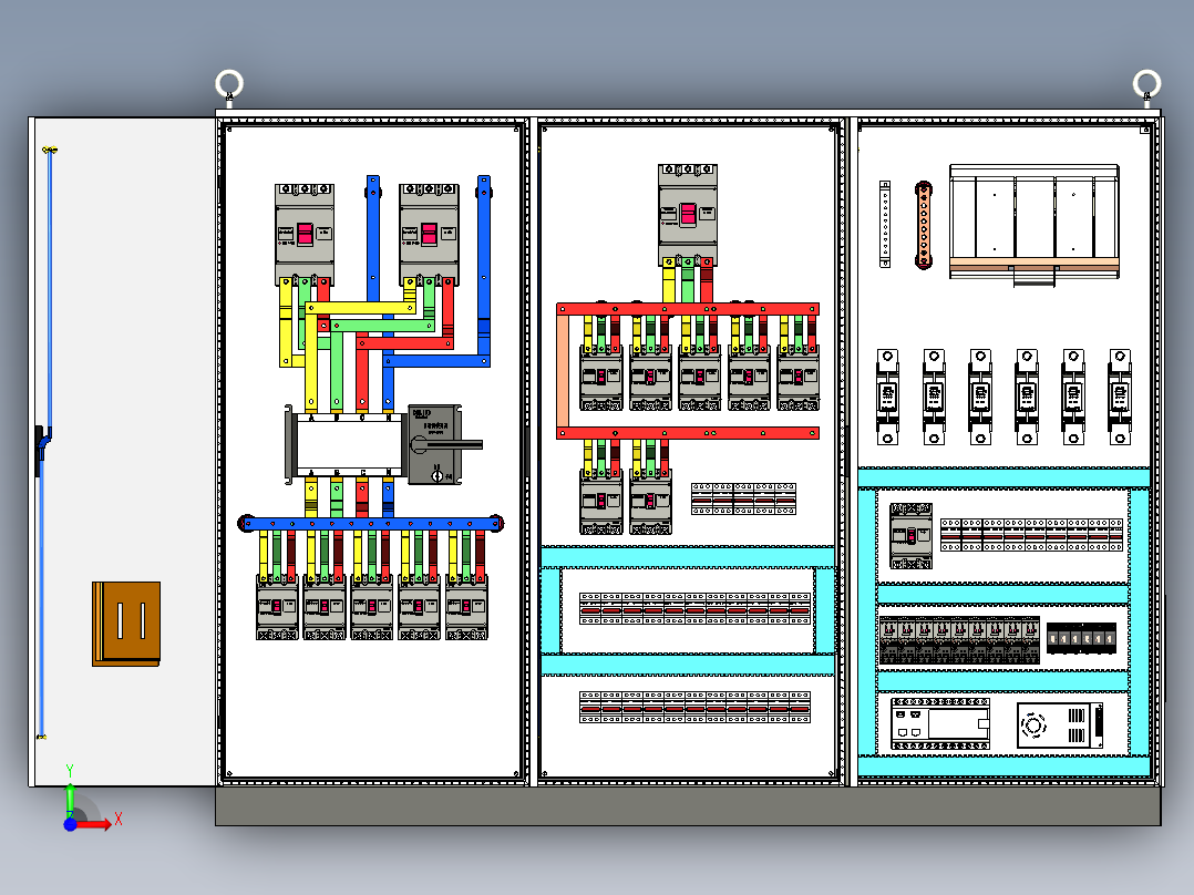 三柜组装双电源CDQ1S刀开关控制柜 55499前视图