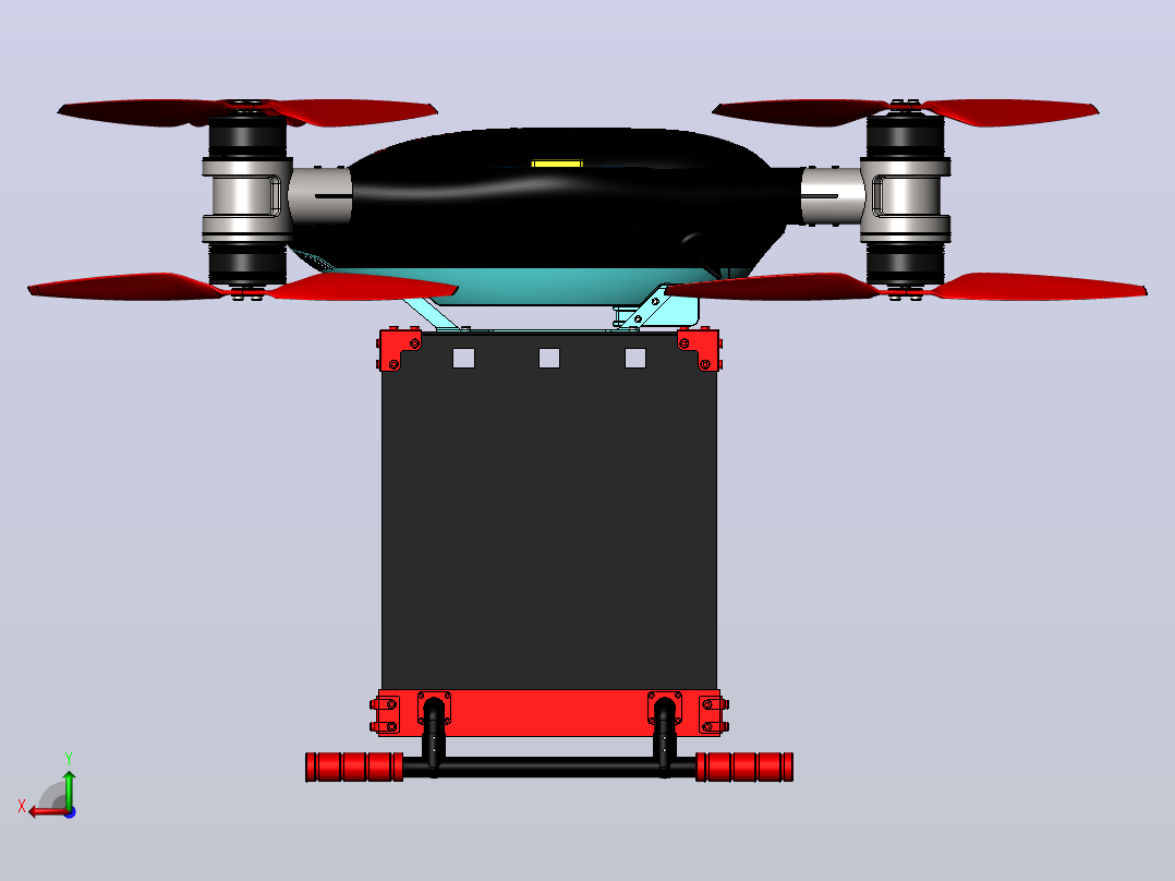 送货四旋翼无人机3D图纸 Solidworks设计后视图