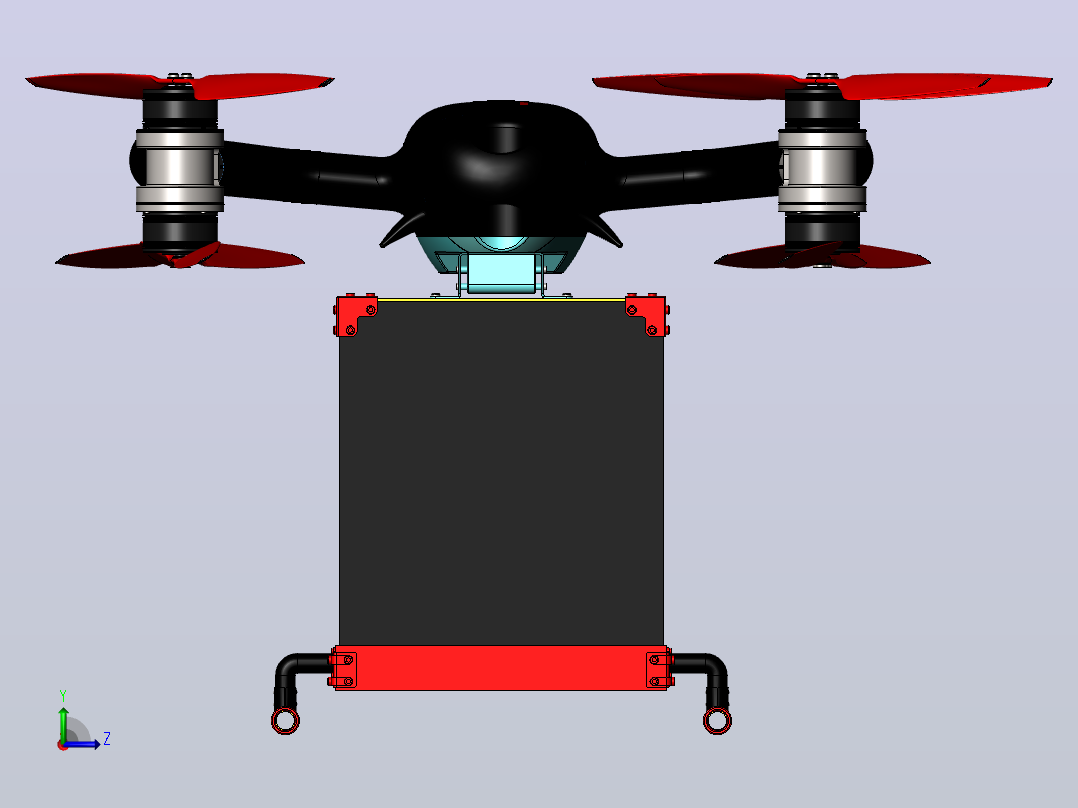 送货四旋翼无人机3D图纸 Solidworks设计左视图