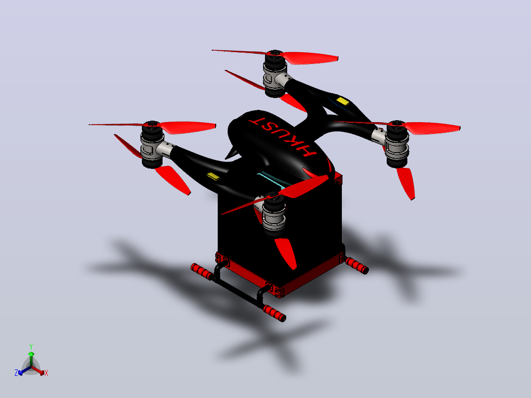 送货四旋翼无人机3D图纸 Solidworks设计正等轴测图