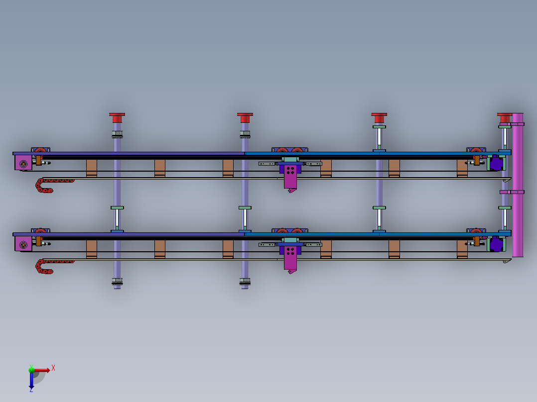 微型双层单轨道输送线俯视图