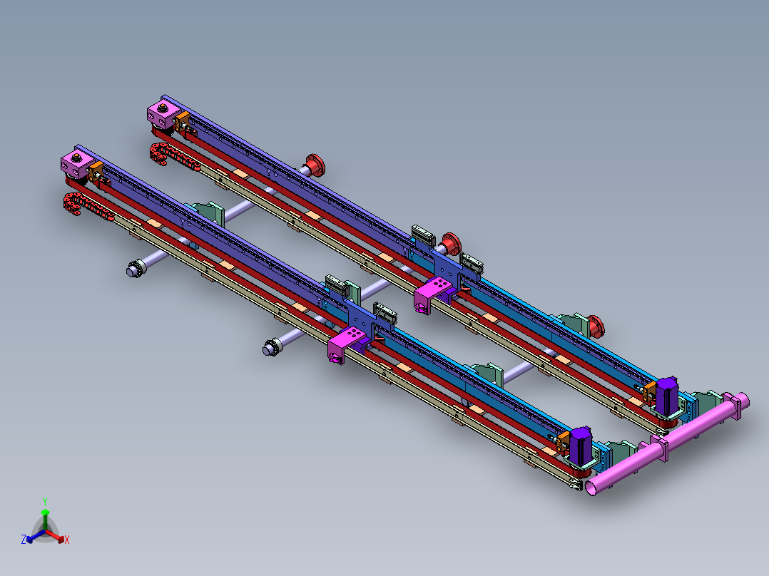 微型双层单轨道输送线正等轴测图