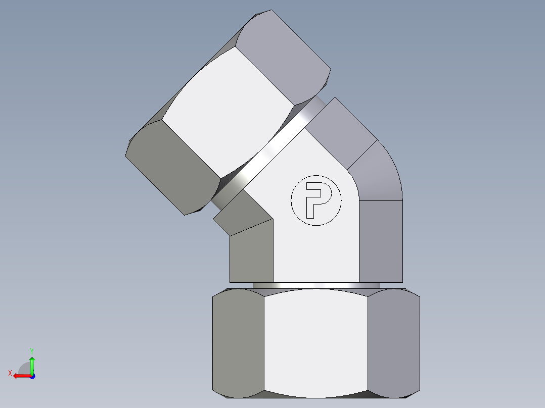 卡套式工业通用硬管接头EO_Swivel_nut_45_deg_elbow_EV22L71后视图