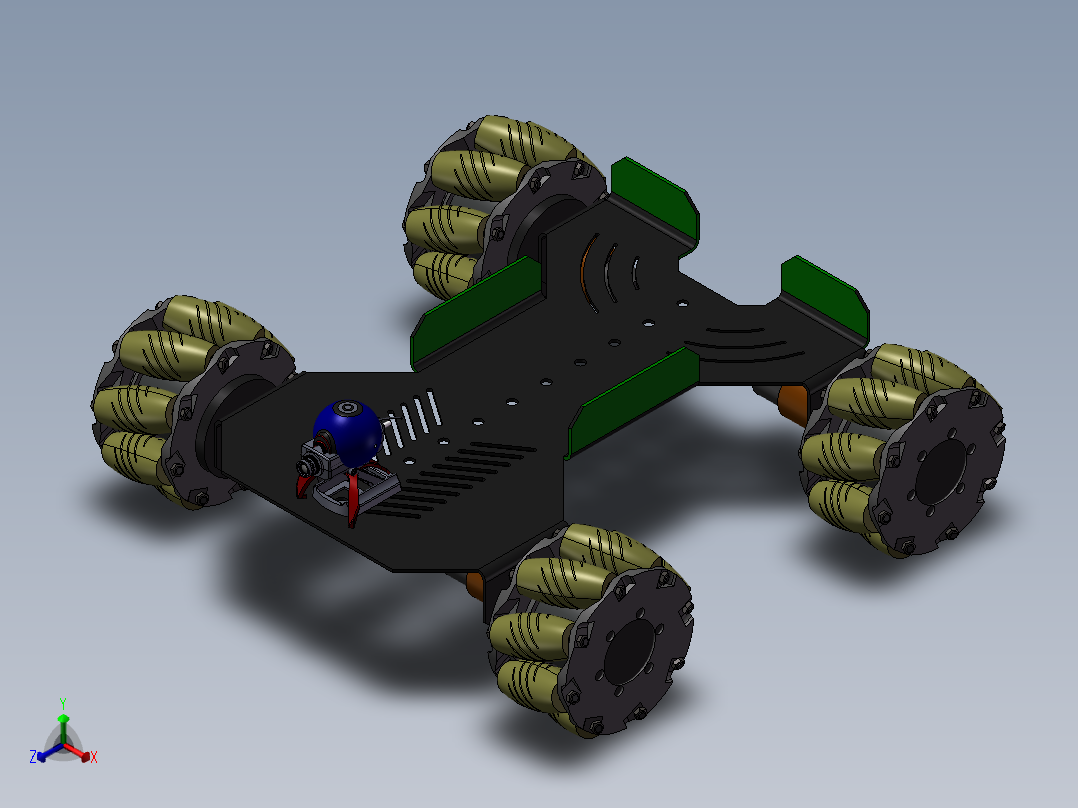 麦克纳姆轮移动小车底盘简易模型3D图纸 STEP格式正等轴测图