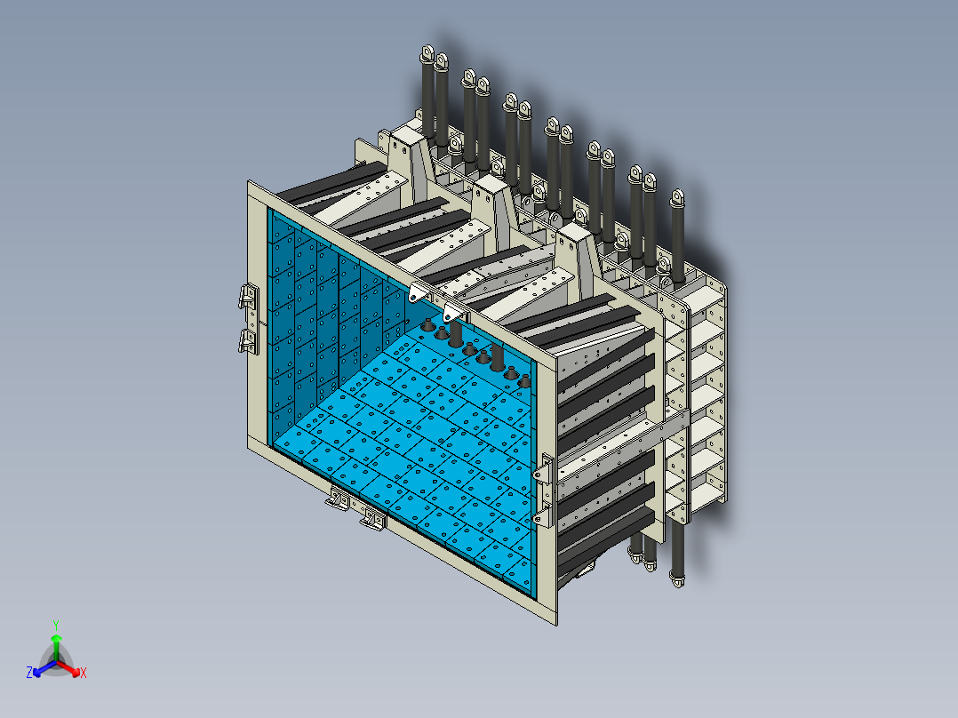卸料槽及分流杆框架后视图