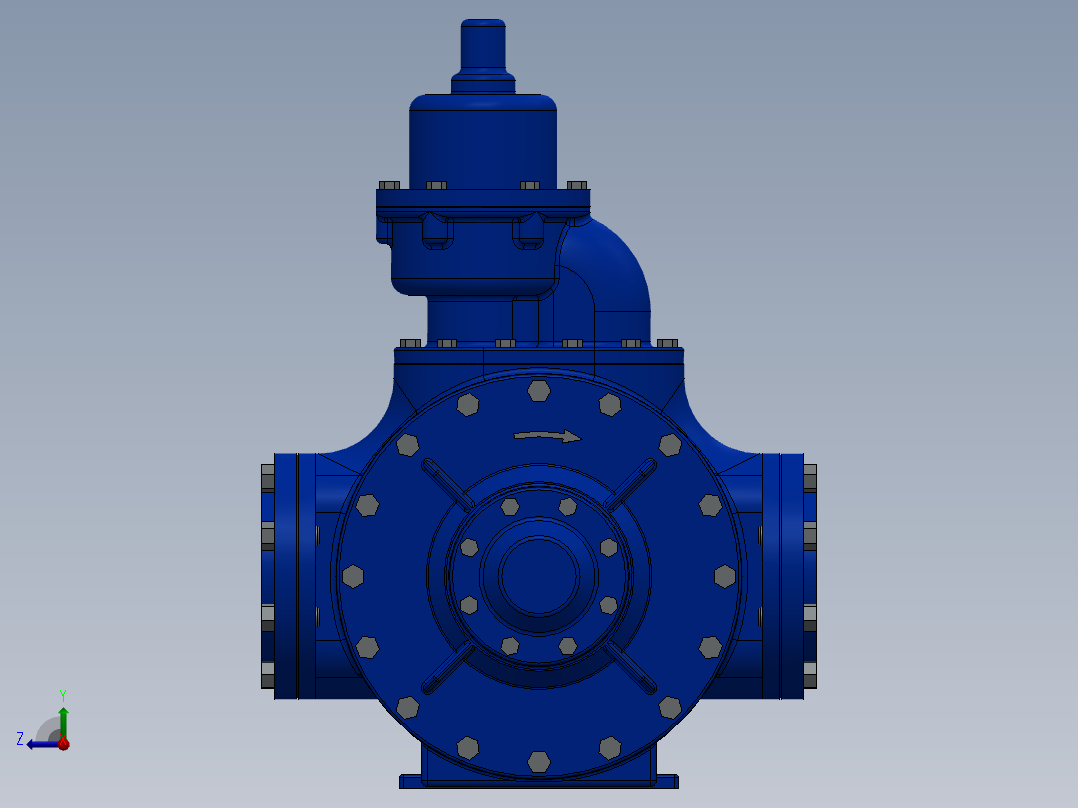 这一个有右旋转，左旋转，法兰和NPT配置泵右视图