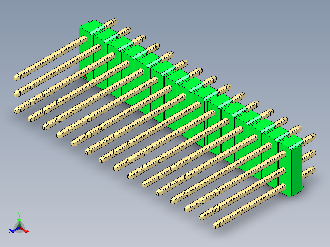 彩色公头100mil（2.54mm）系列-DS1021_green_3x15p_100mil_Type5_rev1.0主视图