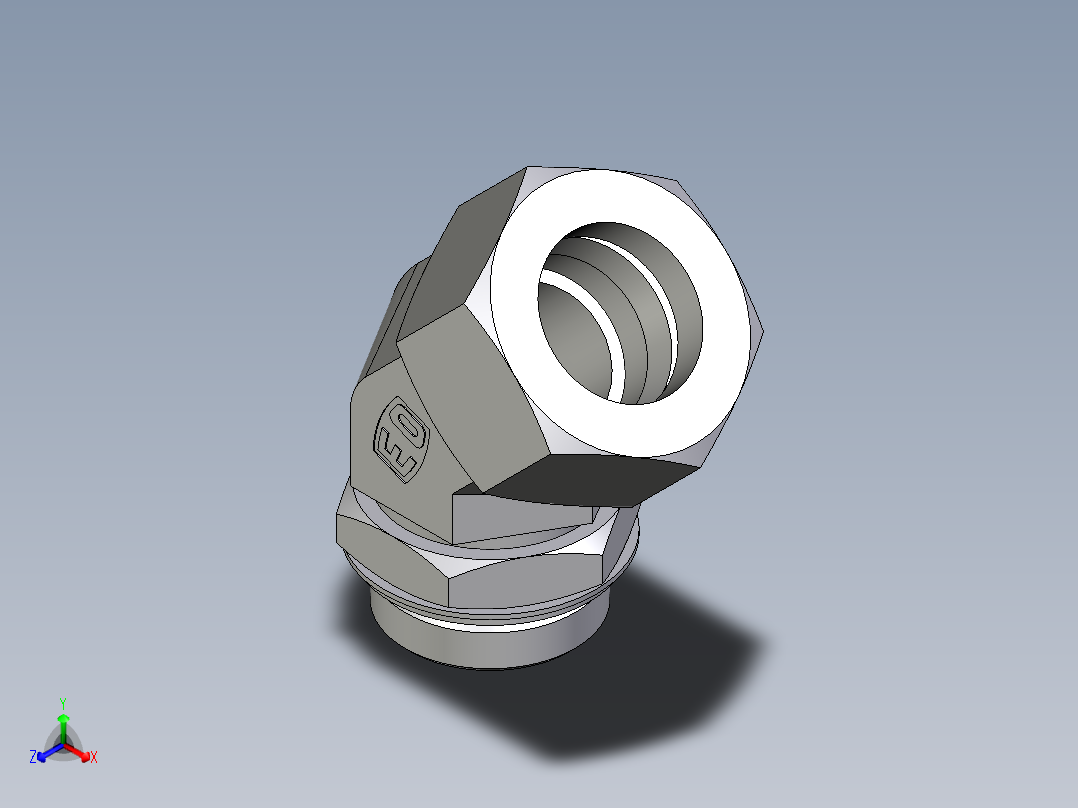 卡套式工业通用硬管接头EO_Adjustable_locknut_45_deg_elbow_VEE38SRCF正等轴测图