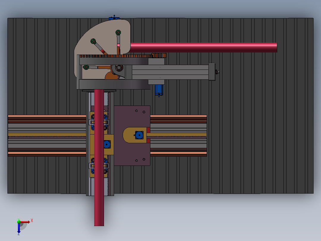 可编程半自动弯管机3D图纸H166俯视图