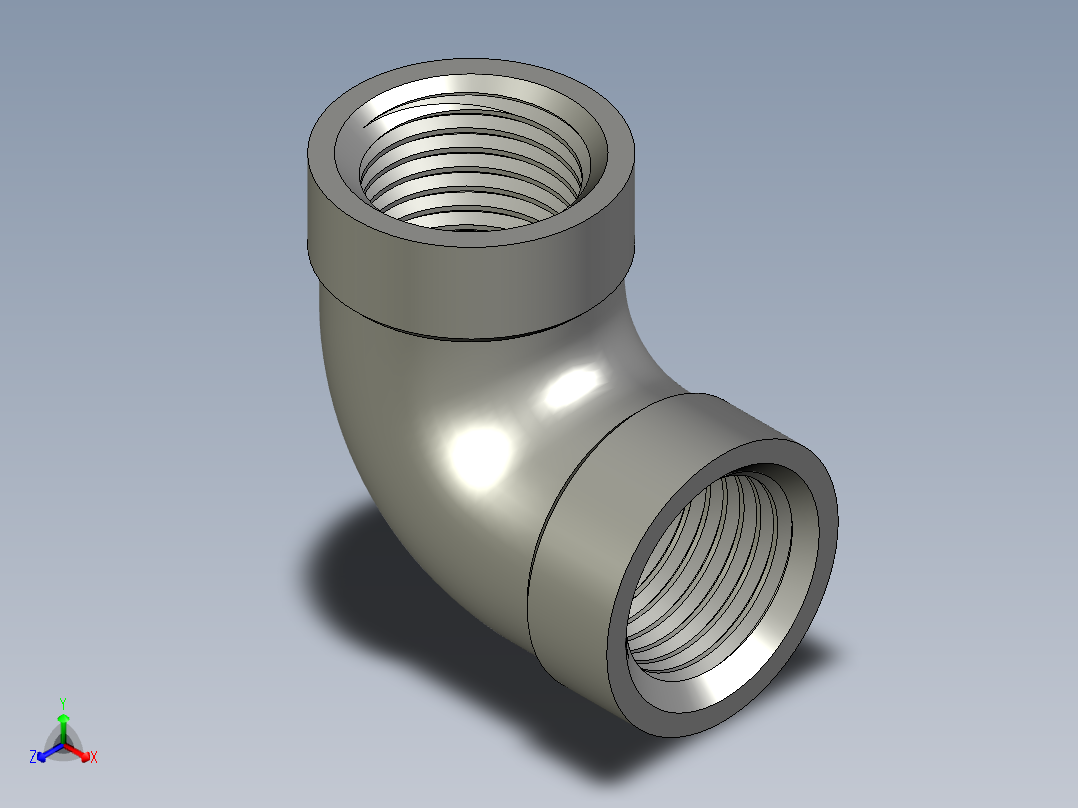 螺纹管弯头-90°等径 DN8正等轴测图