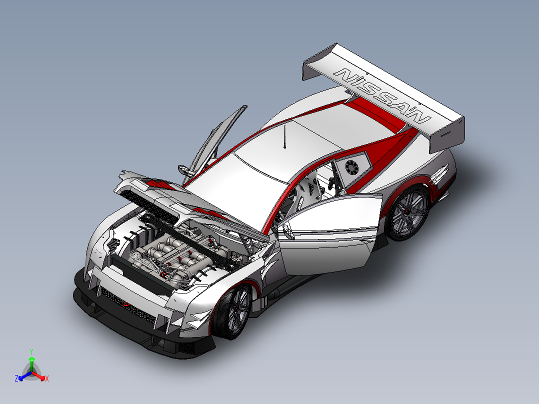 一款solidworks版本Nissan炫酷跑车正等轴测图
