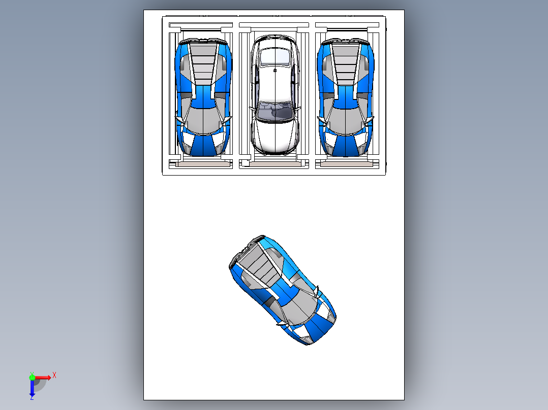 三层三列升降横移自动化立体车库机械系统cad图纸+说明书+SW三维俯视图