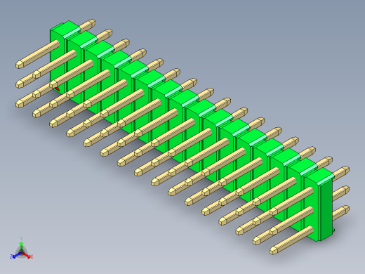 彩色公头100mil（2.54mm）系列-DS1021_green_3x16p_100mil_Type1_rev1.0正等轴测缩略图