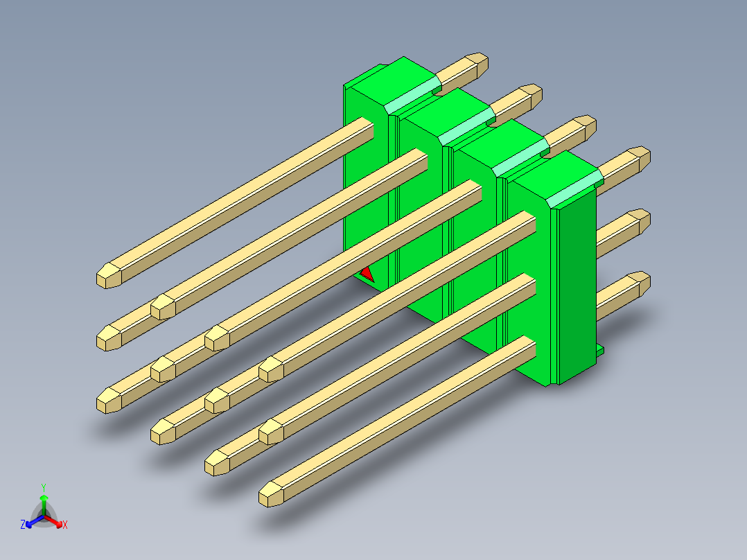 彩色公头100mil（2.54mm）系列-DS1021_green_3x04p_100mil_Type5_rev1.0主视图