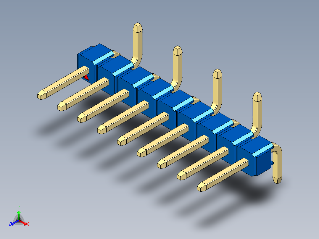 彩色公排针 100mil 2.54mm 系列-DS1022_blue_09p_100mil_Type_SMT_R2_rev1.0正等轴测图