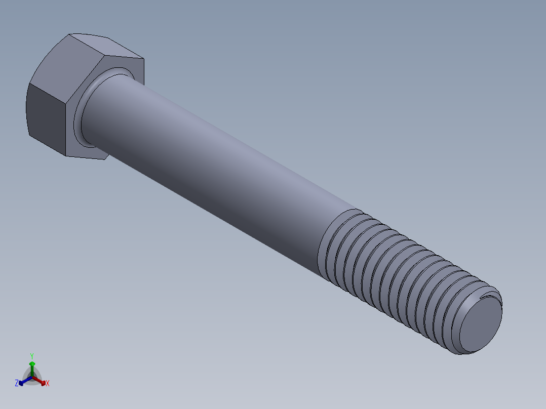 UNC 六角螺栓-Hex Bolt 0.4375-14 x 3.SLDPRT正等轴测图