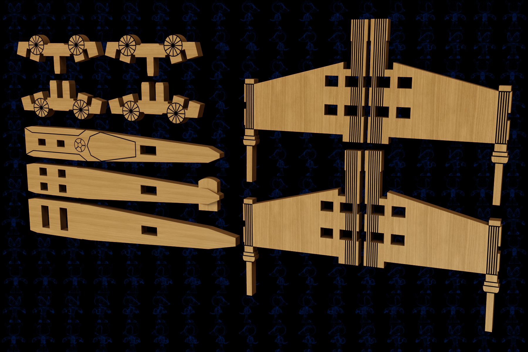 激光下料拼图星际战舰CAD-Parasolid, SOLIDWORKS 2016, STEP _ IGES