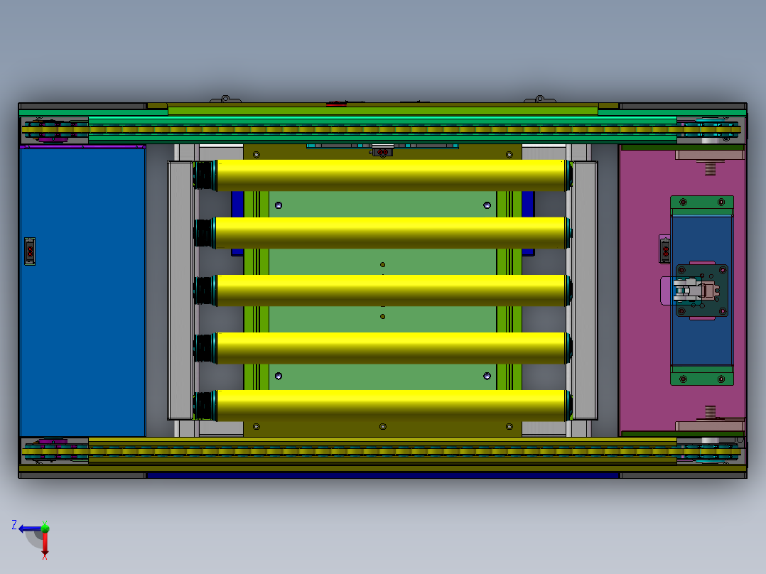2.5倍速链滚轮十字传输机（sw17可编辑+工程图+bom）俯视图
