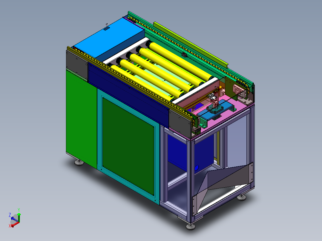 2.5倍速链滚轮十字传输机（sw17可编辑+工程图+bom）正等轴测图